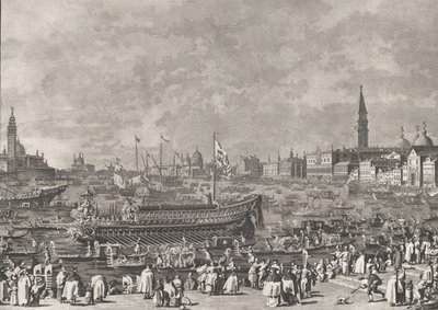 Plaat 5: De Doge in de Bucintoro vertrekt naar de Porto di Lido op Hemelvaartsdag, ca. 1766 door Giovanni Battista Brostoloni
