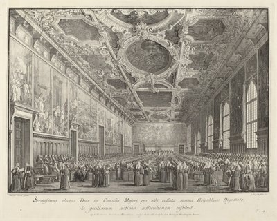 De Doge bedankt in de Sala del Consiglio Maggior, 1763-1766 door Giovanni Battista Brostoloni
