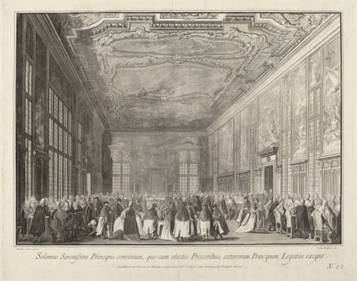 De Doge ontvangt buitenlandse ambassadeurs op een banket door Giovanni Battista Brustolon after Canaletto
