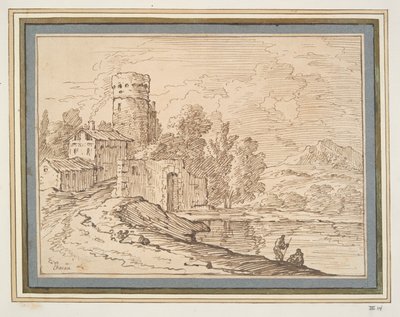Landschap met kasteel bij water door Giovanni Battista Busiri