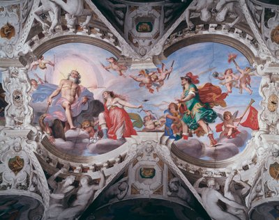 Aphrodite smeekt Zeus om haar geliefde Anchises niet te doden door Giovanni Battista Carlone
