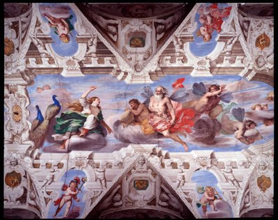 Juno vraagt Aeolus om de reis van Aeneas te verhinderen (fresco) door Giovanni Battista Carlone