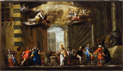 San Siro verslaat de Basilisk, Schets voor de Kerk van San Siro in Genua, ca. 1683 door Giovanni Battista Carlone