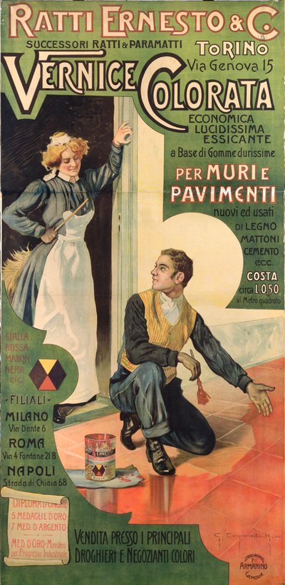 Reclameposter voor de verfwinkels van Ratti Ernesto en Co., Italië door Giovanni Battista Carpanetto