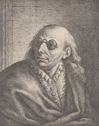 Portret van Luca Giordano, met ronde bril en kijkend naar links door Giovanni Battista Catenaro