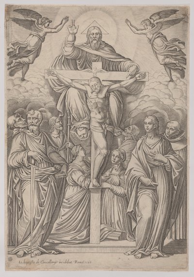 De Drie-eenheid, met de Kruisiging in het Midden en Heiligen aan Beide Zijden door Giovanni Battista Cavalieri