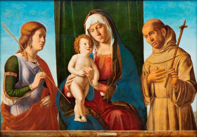 Madonna en kind tussen heiligen Ursula en Franciscus van Assisi, ca. 1495 door Giovanni Battista Cima da Conegliano