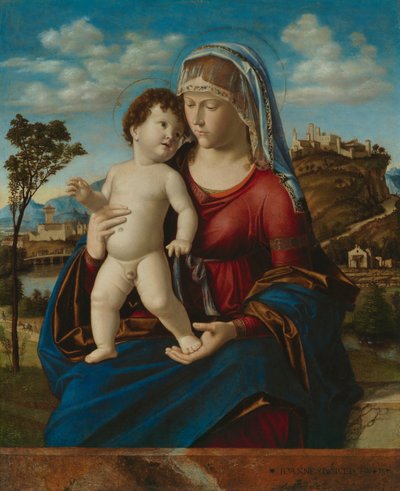 Madonna en kind in een landschap door Giovanni Battista Cima da Conegliano