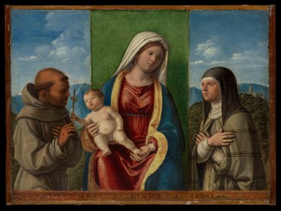 Madonna met kind en de heiligen Franciscus en Clara door Giovanni Battista Cima da Conegliano