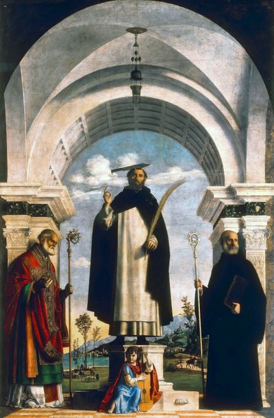 Petrus Martelaar met Sint Nicolaas van Bari, Sint Benedictus en een Engel Musicus door Giovanni Battista Cima da Conegliano