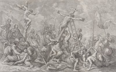 De Kruisiging, met het Neerlaten van het Kruis in het Midden, Soldaten Overal, en een Die..., 1762 door Giovanni Battista Cipriani
