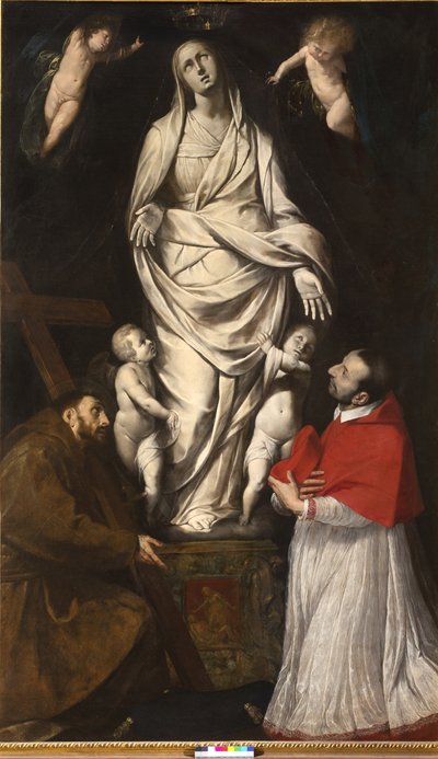 Sint Franciscus en de Zalige Karel Borromeo in gebed voor het beeld van Onze Lieve Vrouw in San Celso in Milaan door Giovanni Battista Crespi