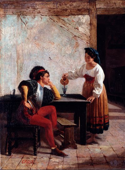 Jonge dienaar in een herberg en een soldaat door Giovanni Battista Crosa