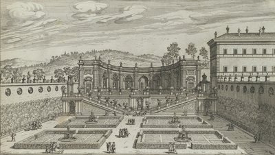 Altra Veduta in Prospettiva del Teatro et Giardino Contiguo di Mondragone in Frascati, 1691 of later door Giovanni Battista Falda