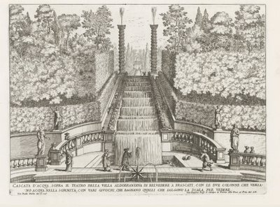 Cascade in de tuinen van de Villa Aldobrandini te Frascati door Giovanni Battista Falda