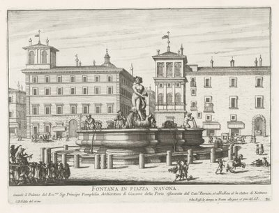 Fontana del Moro op Piazza Navona te Rome door Giovanni Battista Falda
