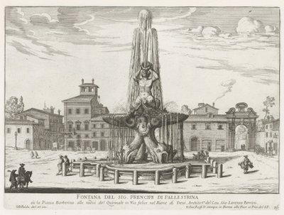 Fontana del Tritone op Piazza Barberini te Rome door Giovanni Battista Falda
