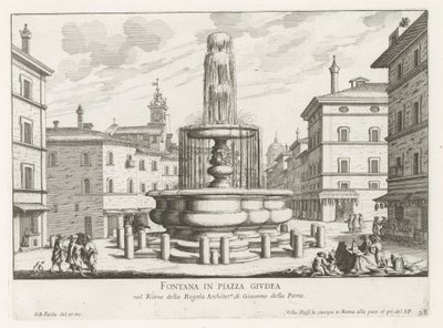 Fontein op Piazza Giudia te Rome door Giovanni Battista Falda