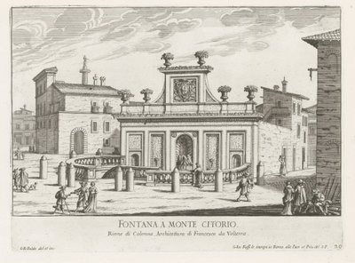 Fontein op Piazza Montecitorio te Rome door Giovanni Battista Falda