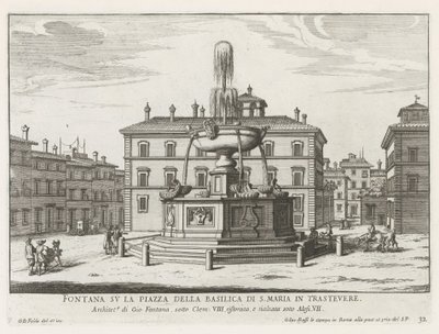 Fontein op Piazza Santa Maria in Trastevere door Giovanni Battista Falda