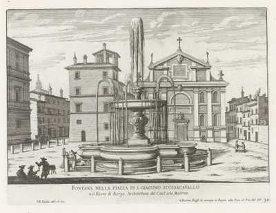 Fontein op Piazza Scossacavalli te Rome door Giovanni Battista Falda