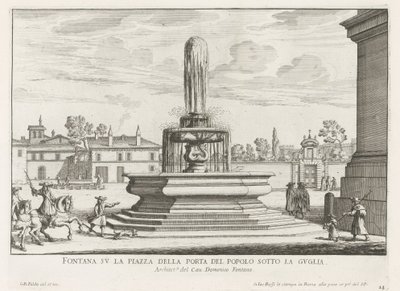 Fontein op Piazza del Popolo te Rome door Giovanni Battista Falda