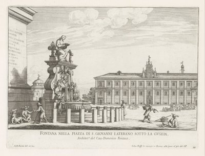 Fontein op Piazza di San Giovanni in Laterano te Rome door Giovanni Battista Falda