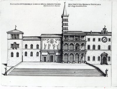 De Zegeningsloggia van de Oude Vaticaanse Basiliek door Giovanni Battista Falda