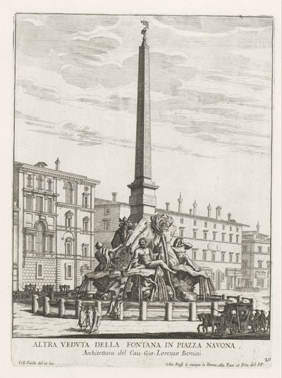 Vierstromenfontein op Piazza Navona te Rome door Giovanni Battista Falda