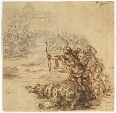 Een veldslag buiten een ommuurde stad door Giovanni Battista Foggini