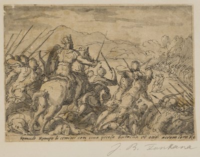 Acron valt Romulus aan door Giovanni Battista Fontana
