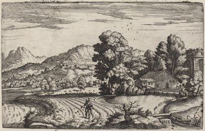 Bergachtig Landschap met de Gelijkenis van de Zaaier door Giovanni Battista Fontana