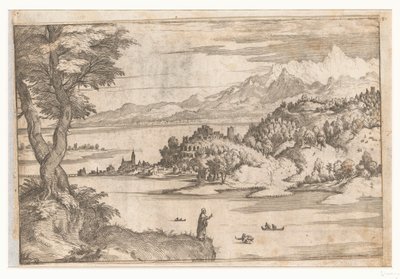Petrus loopt over het water (Landschappen met scènes uit het leven van Christus) door Giovanni Battista Fontana
