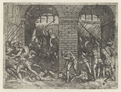 Romeinse soldaten vallen Crustumerium binnen door Giovanni Battista Fontana