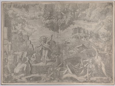 Het visioen van Ezechiël, met de doden die opstaan en hun vlees aantrekken, God de Vader erboven, 1579 door Giovanni Battista Fontana