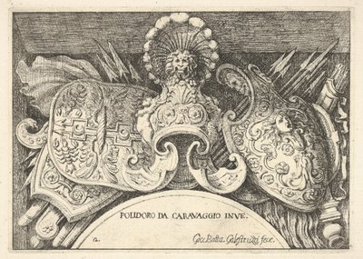 Plaat 2: trofeeën van Romeinse wapens van decoraties boven de ramen op de tweede verdieping... door Giovanni Battista Galestruzzi