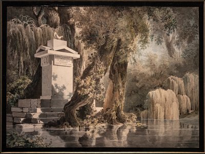 Imaginaire Landschap met grafsteen gewijd aan de dichter Edoardo Valvo door Giovanni Battista Gubernatis