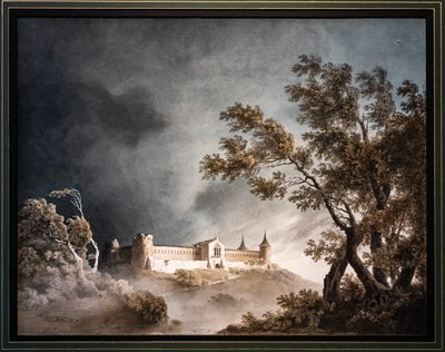 Landschap in de storm en kasteel door Giovanni Battista Gubernatis
