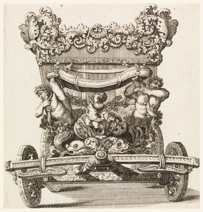 Vooraanzicht van de eerste koets (1686) van Lord Castlemaine door Andrea Cornelly naar Ciro Ferri, 1687-1700 door Giovanni Battista Lenardi