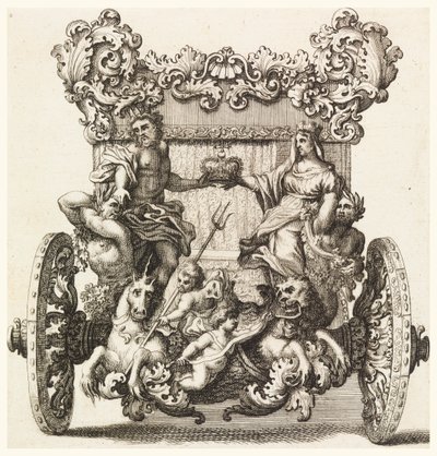 Achteraanzicht van de Eerste Koets van Lord Catelmaine Gebouwd in 1686 door Andrea Cornely naar Ciro Ferri (1634-1689) door Giovanni Battista Lenardi