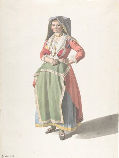 Jonge Vrouw in Traditionele Napolitaanse Kleding door Giovanni Battista Lusieri