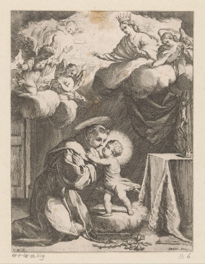 Heilige Antonius van Padua het Kind aanbiddend door Giovanni Battista Mercati