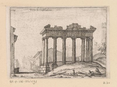 Resten van de Tempel van Saturnus op het Forum Romanum te Rome door Giovanni Battista Mercati