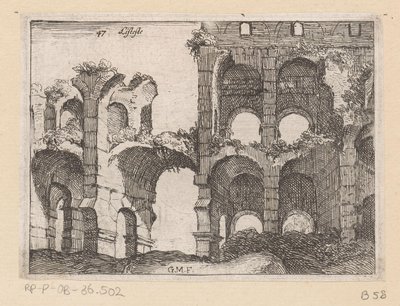 Resten van het Colosseum te Rome (Gezichten op Rome) door Giovanni Battista Mercati
