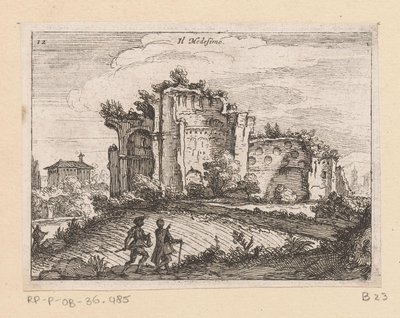 Ruïne in een landschap door Giovanni Battista Mercati