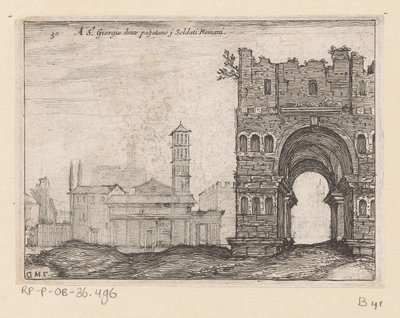 San Giorgio in Velabro en de Boog van Janus te Rome. Gezichten op Rome door Giovanni Battista Mercati