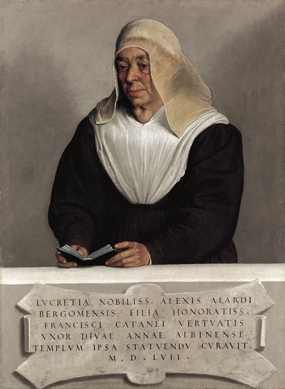 De abdis Lucrezia Vertova Agliardi, ca. 1557 door Giovanni Battista Moroni