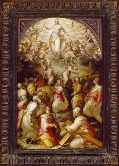 Christus in glorie met de heiligen Agnes en Helena, 16e eeuw door Giovanni Battista Naldini