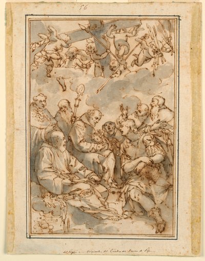 Verheffing van het Kruis en Heiligen (Ontwerp voor een Schilderij voor de Kathedraal van Pisa) door Giovanni Battista Paggi