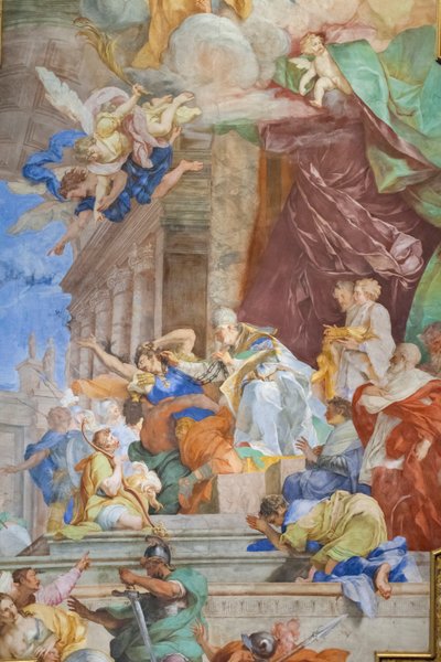 Het wonder van de kettingen in het midden van het cassetteplafond (detail) door Giovanni Battista Parodi